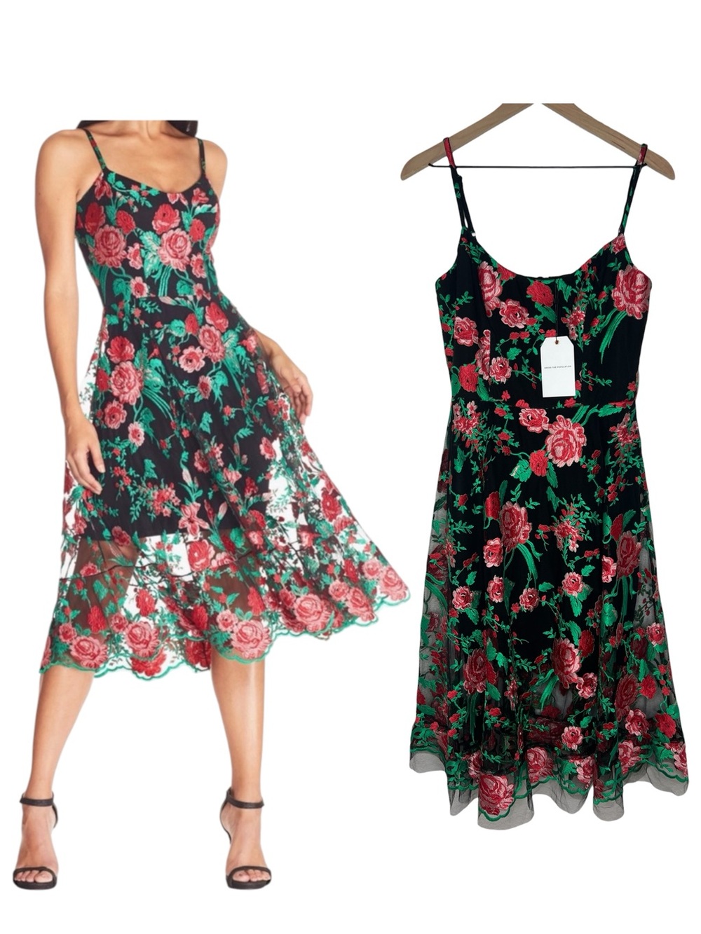 Dress the Population Uma Rouge Rose Floral Embroidered Dress Black sz Medium NWT